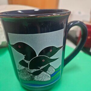 vintage otagiri mug with a loon and duck motif